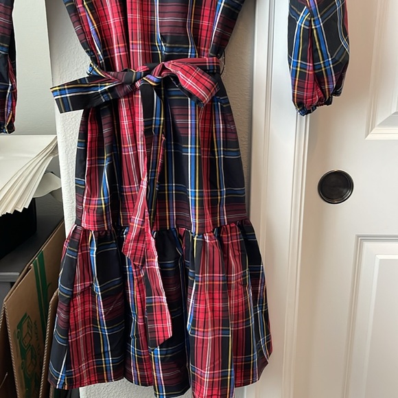 NWT DRAPER JAMES RED & BLUE PLAID TIERED BOW BACK DRESS - Picture 4 of 8